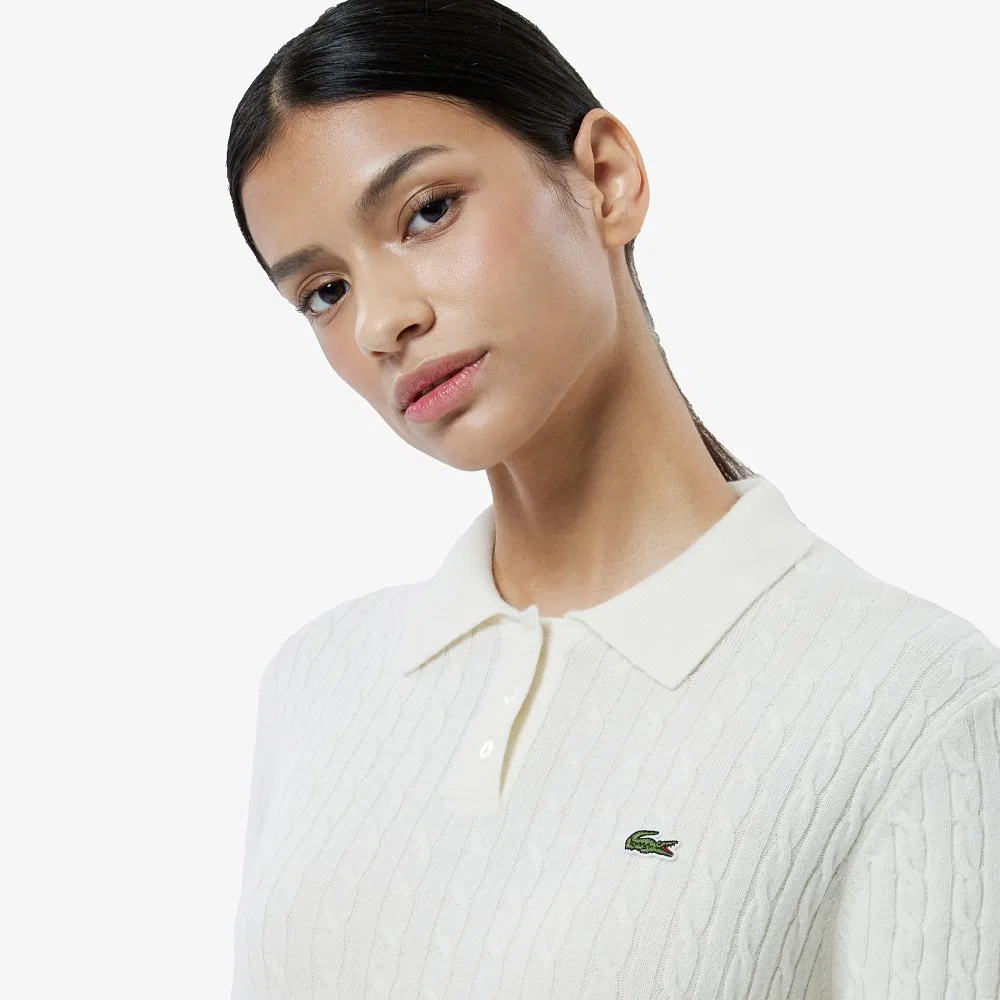 Поло вязаное Lacoste из 100% шерсти, кремовый — фото 2