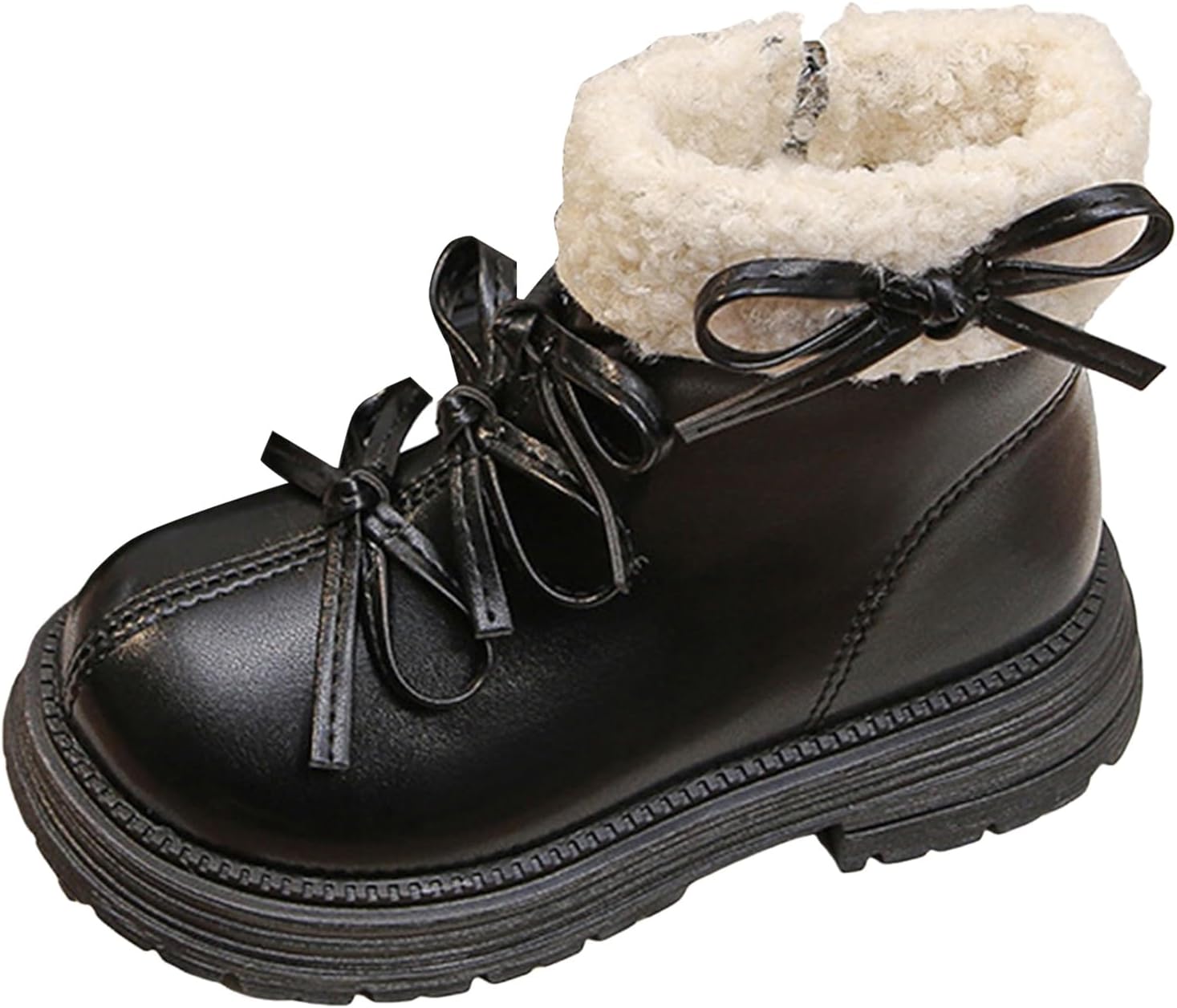 

IWIHMIV Toddler Girls Bow Knot Ankle Boots Comfortable Non Slip Side Zipper Short Boots Cute Plus Velvet Dress Booties, Black