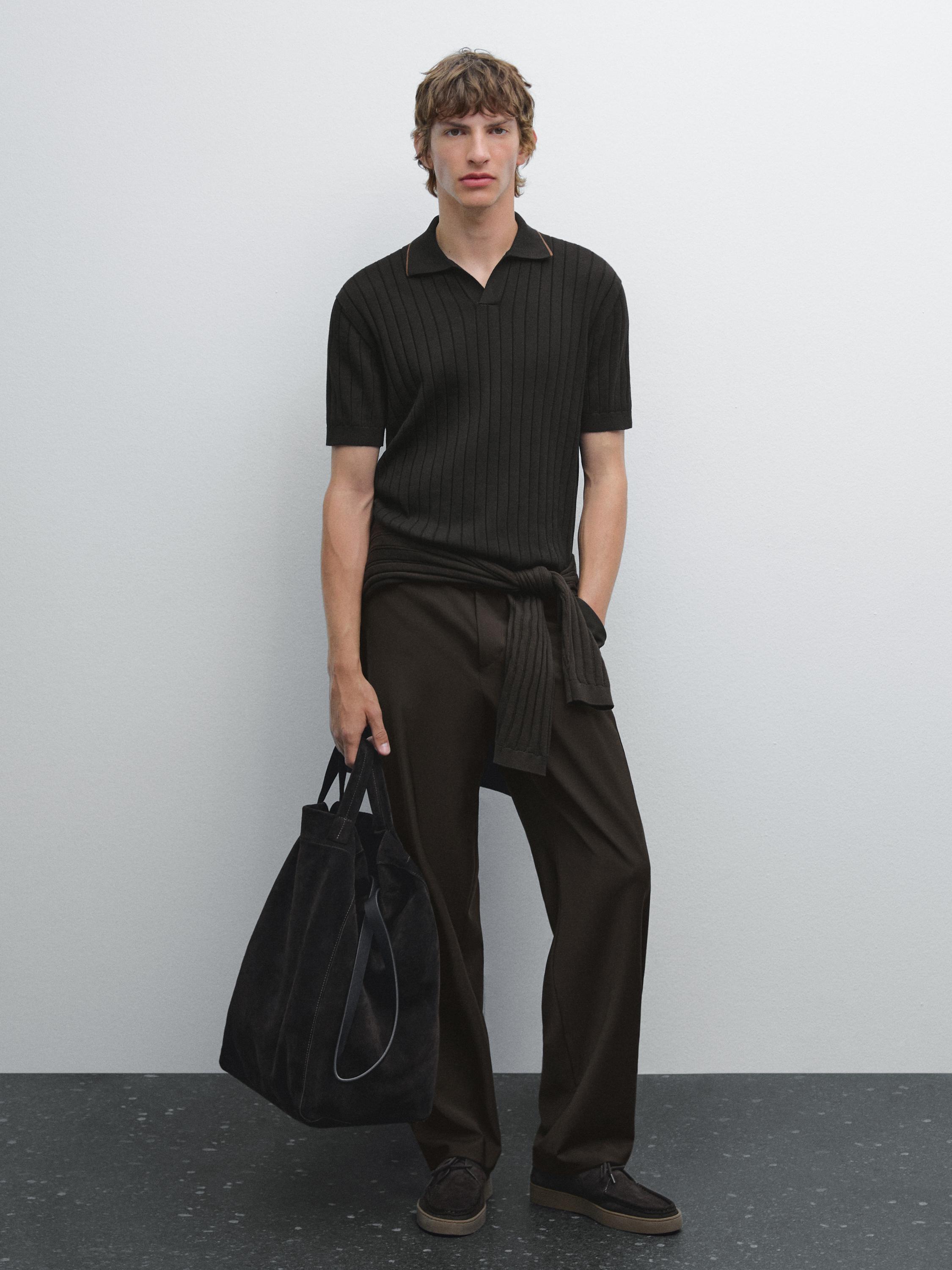 

Рубашка-Поло из рубчатого трикотажа Massimo Dutti, черный