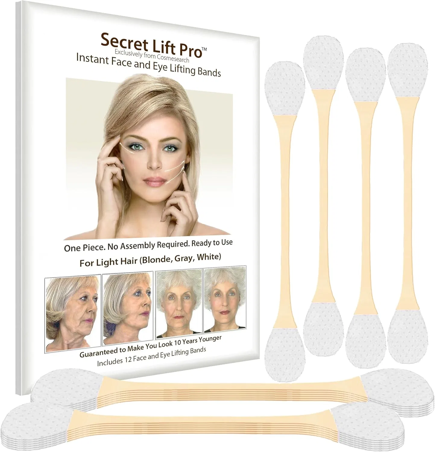 Ленты для подтяжки лица и глаз Secret Lift Pro, 12 шт, светлые
