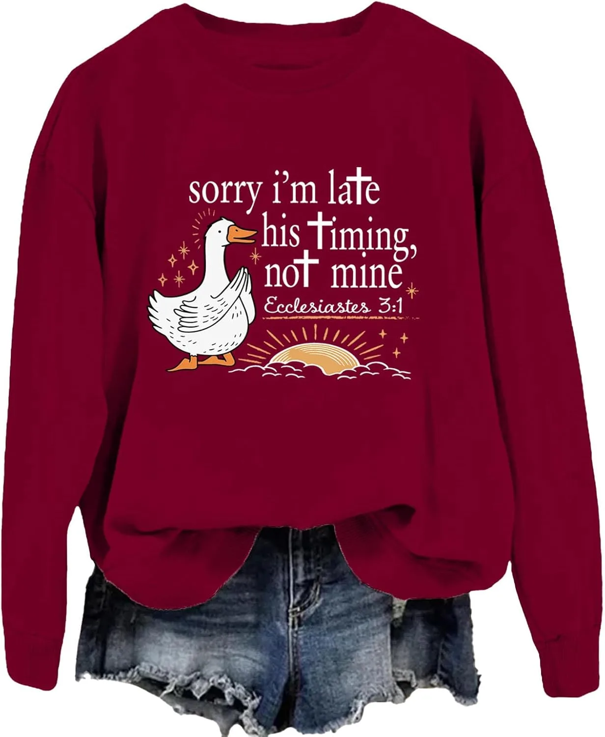 

Толстовка Sorry I'm Late His Timing Not Mine, Ecclesiastes 3:1, с уточкой LNDOCAI