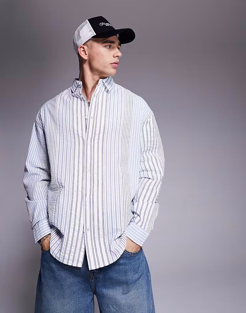 

Рубашка свободного кроя в стиле 90-х годов ASOS DESIGN в полоску белого и синего цвета