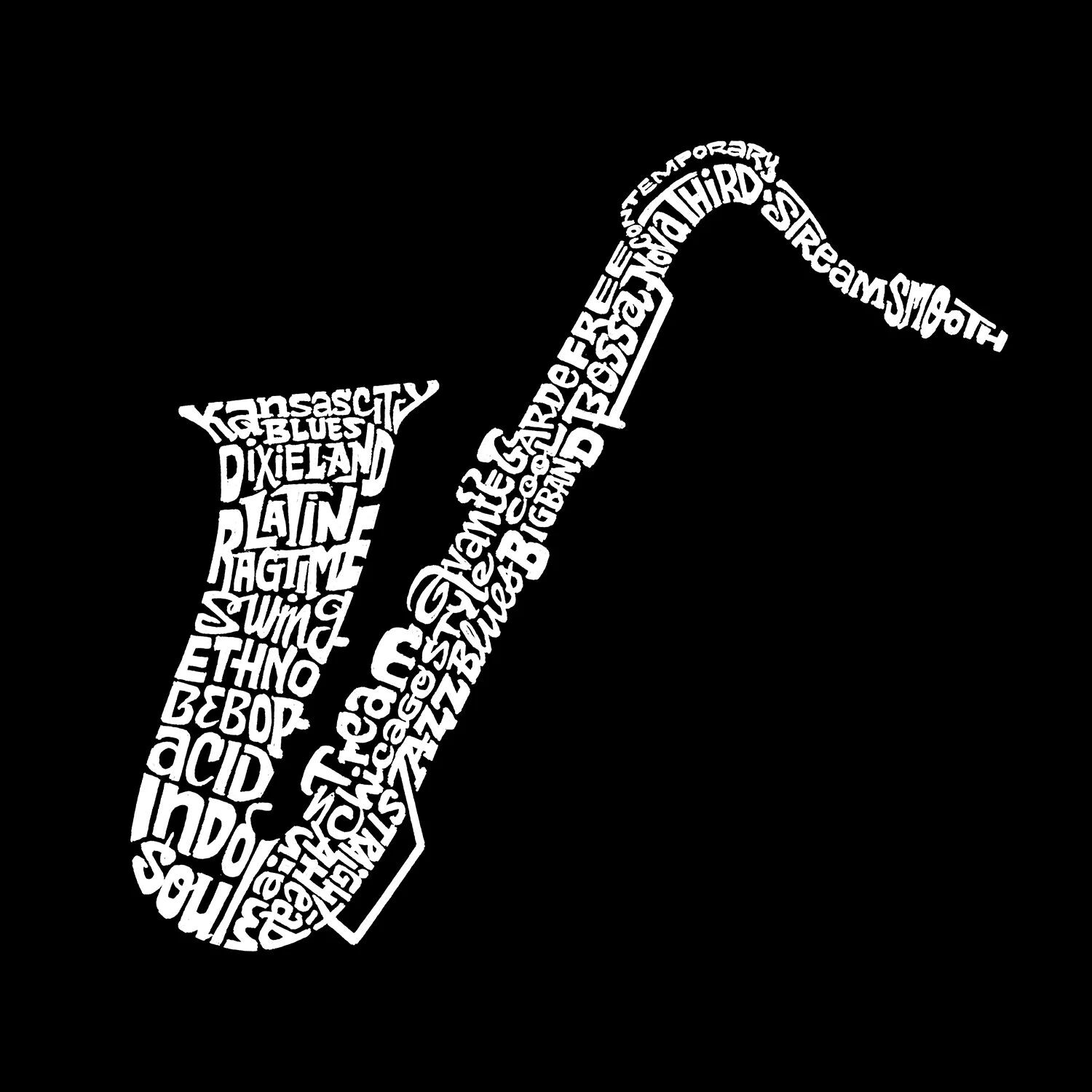 

Sax — мужская футболка с рисунком Word Art LA Pop Art, черный