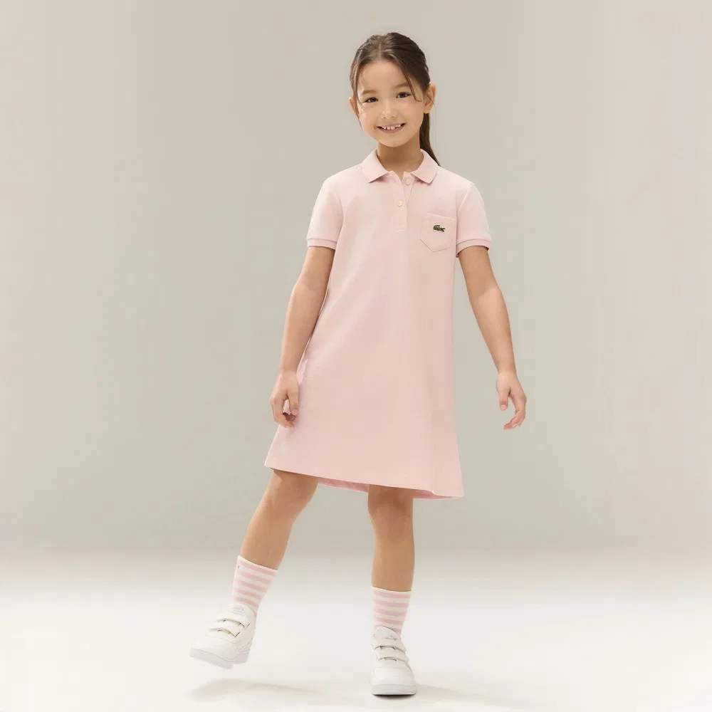 Детское базовое платье-поло, светло-розовое, от Lacoste