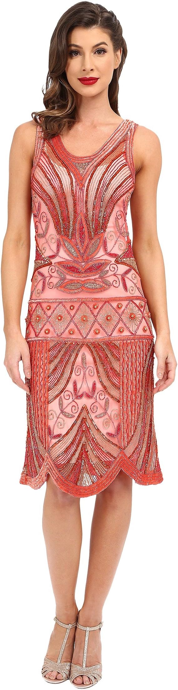 

Платье Unique Vintage Hand Beaded Caspian Flapper Dress, цвет Peach