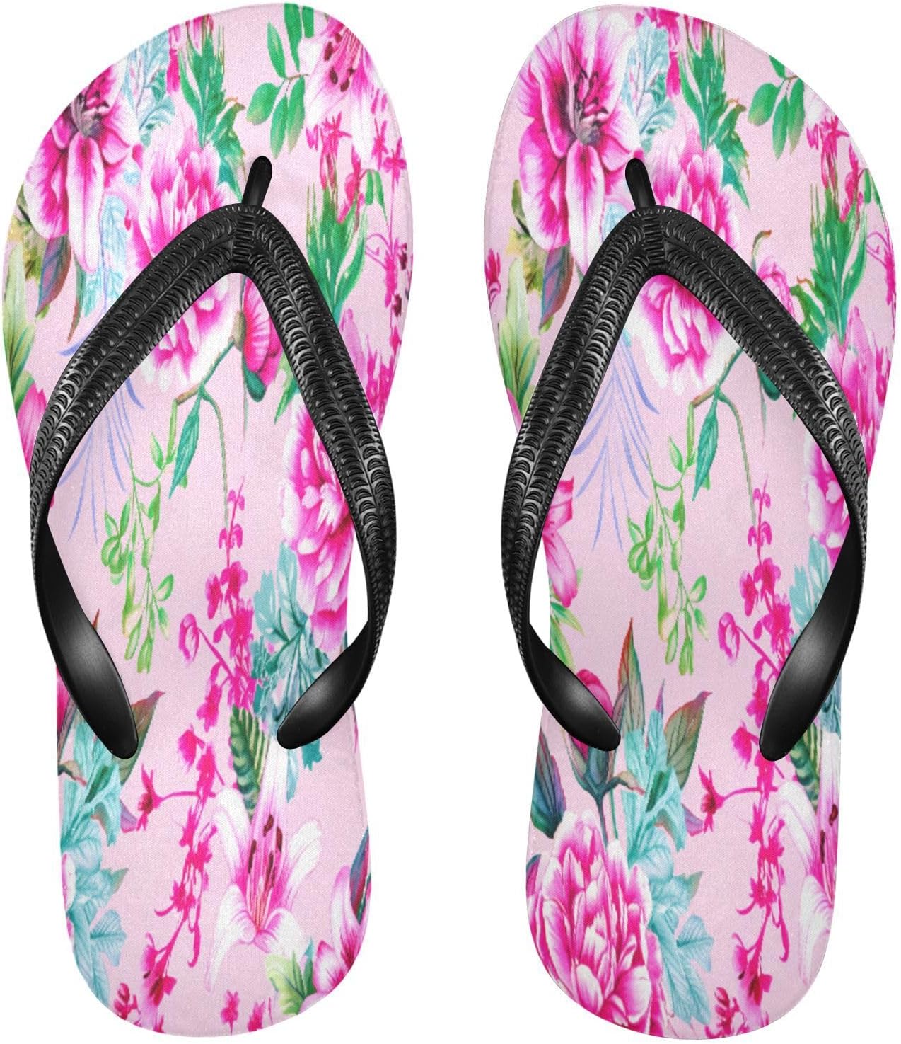 

Женские и мужские пляжные шлепанцы с цветочным узором пионов, розовые, резиновые, с мягкой подошвой, нескользящие, летние тапочки для прогулок Sinestour