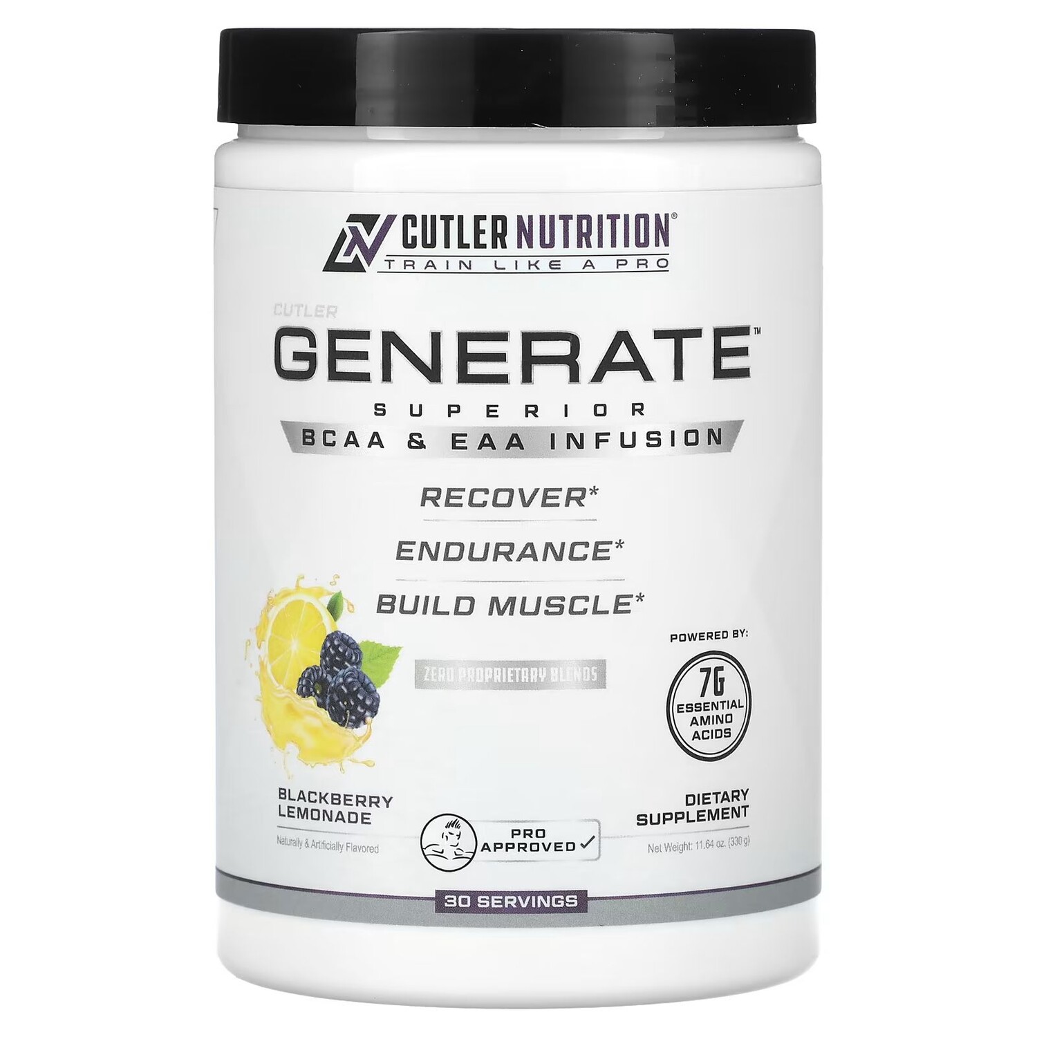 

Generate, Улучшенная инфузия BCAA и EAA, ежевичный лимонад, 11,64 унции (330 г) Cutler Nutrition