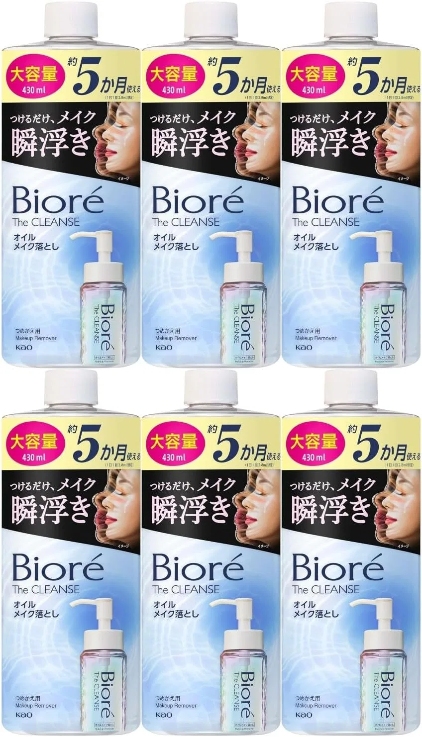 Масло для снятия макияжа Biore The Cleansing Oil с высокой адгезией, сменный блок 430 мл, 6 шт.