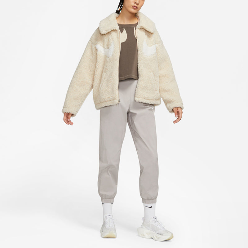 Куртка (WMNS) Nike Logo Printing Solid Color Athleisure Casual Sports Lamb's Wool Apricot Color Jacket — фото 3