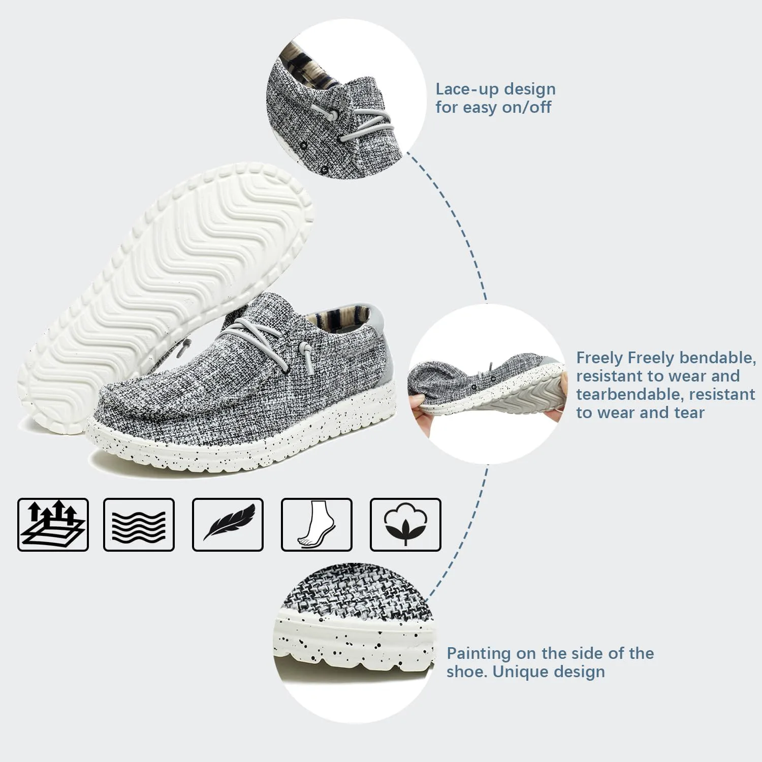 

Мужские летние лоферы JSWEI, машинная стирка, шнуровка, повседневные слипоны, легкие, удобные с мягкой подошвой, для прогулок и путешествий, на пляж, подарок для мужчин, растягивающиеся лоферы, черно-белый