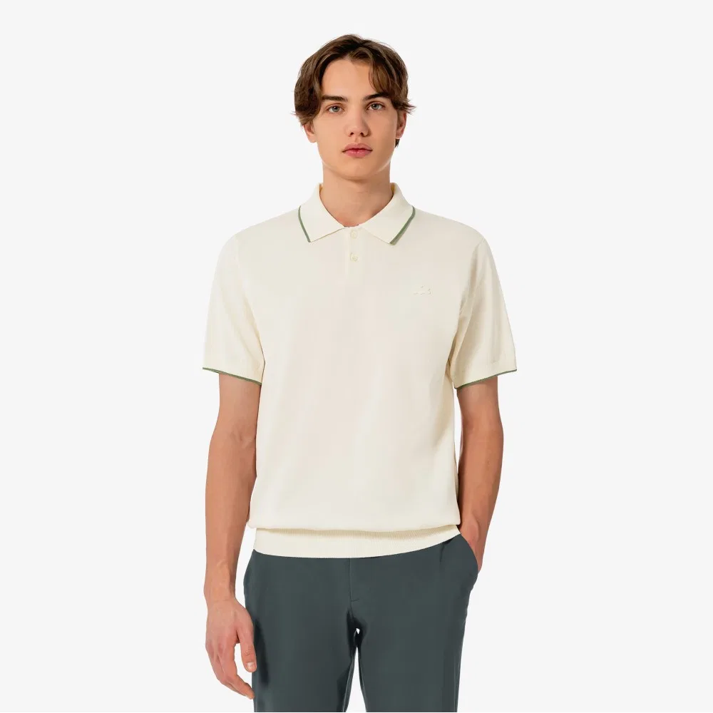 Мужская рубашка поло из бумажной пряжи цвета айвори от Lacoste — фото 4