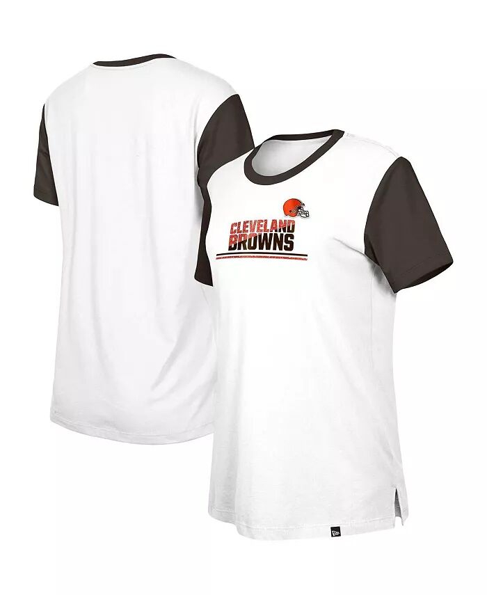 

Женская белая/коричневая футболка Cleveland Browns Third Down Color Block New Era