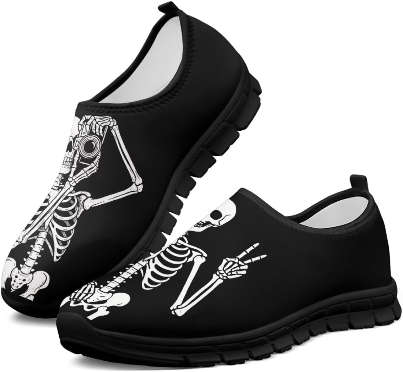 

Мужские слипоны Howilath с рисунком черепа, повседневная обувь для дома, кроссовки для бега, обувь без шнурков с противоскользящей подошвой, Funny Skull Bone