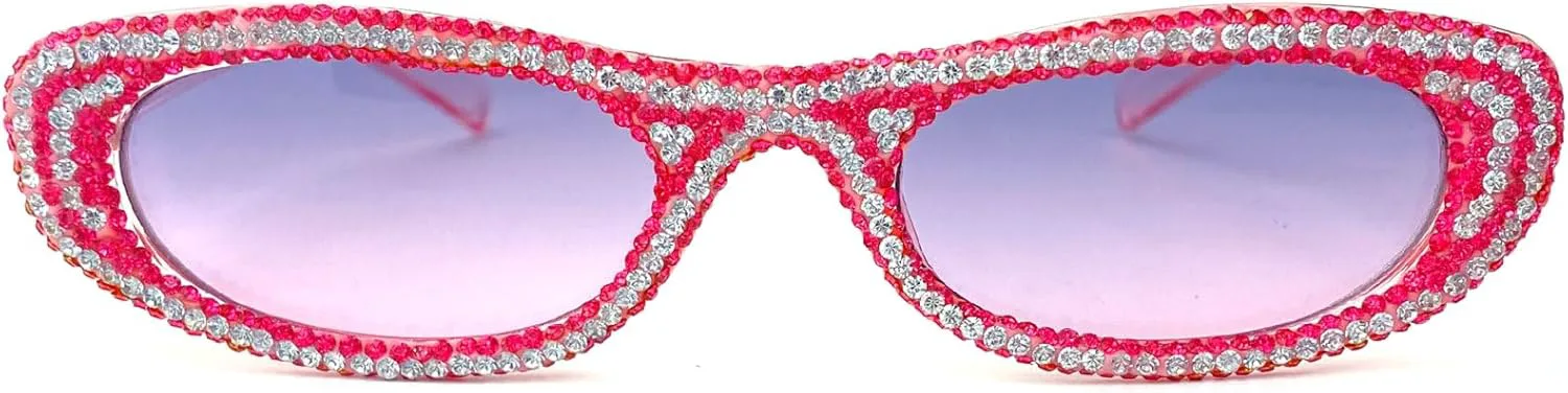

Ретро-солнцезащитные очки овальной формы с бриллиантами для мужчин и женщин, в стиле диско 90-х, маленькие прямоугольные солнцезащитные очки со стразами mincl, Pink