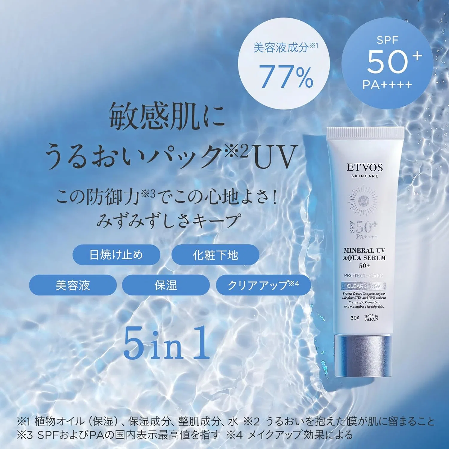 Солнцезащитный флюид ETVOS Mineral UV Aqua Serum Clear Glow SPF50+ PA++++ 30 г — фото 2