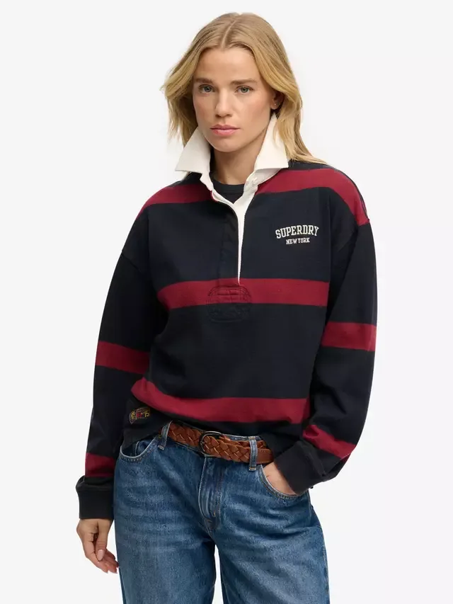 Регбийная футболка Heritage Stripe, темно-синяя/красная (цвет портвейн) Superdry