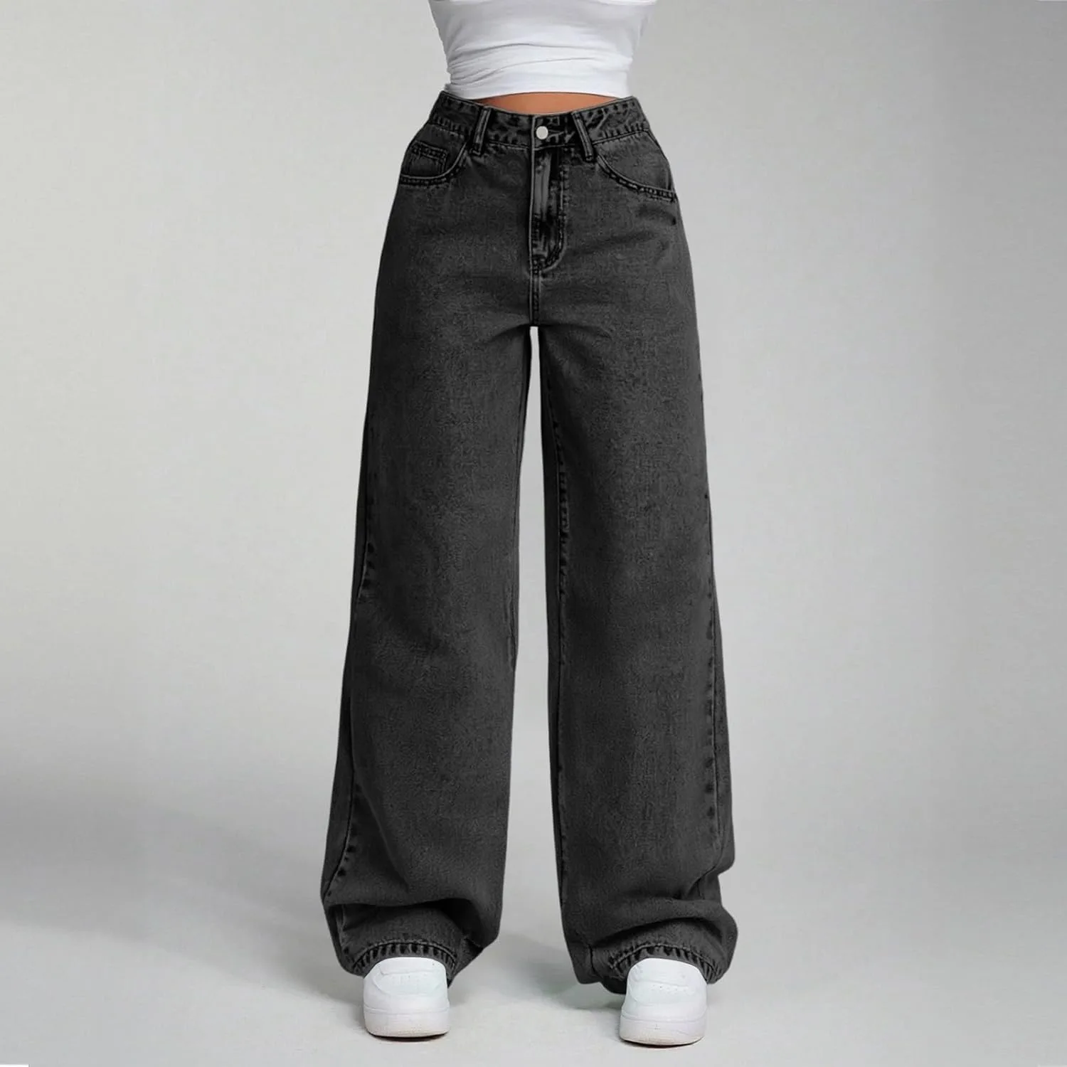 Джинсы Wide Leg для женщин High Waisted, свободные, с карманами — фото 2