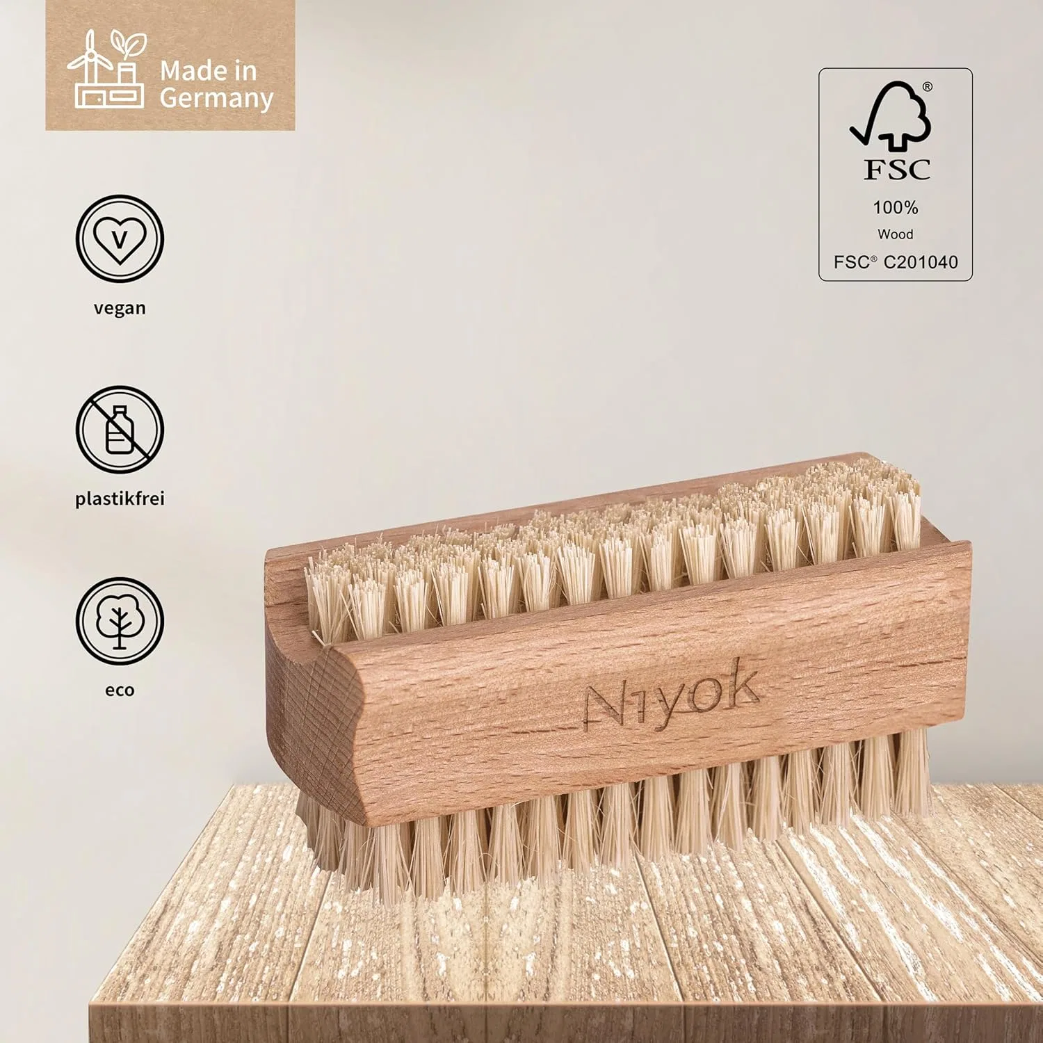 Двусторонняя щетка для ногтей Niyok из бука FSC, без пластика Niyok — фото 3