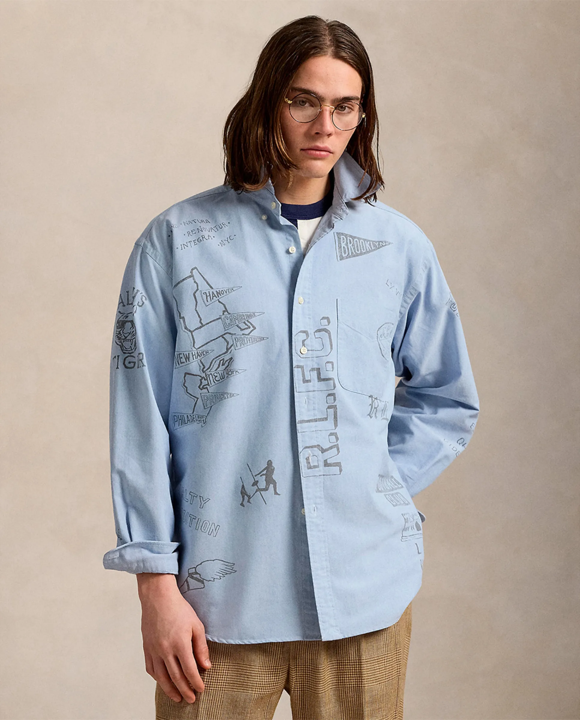

Мужская рубашка Big Fit с принтом Polo Ralph Lauren, светло-голубой