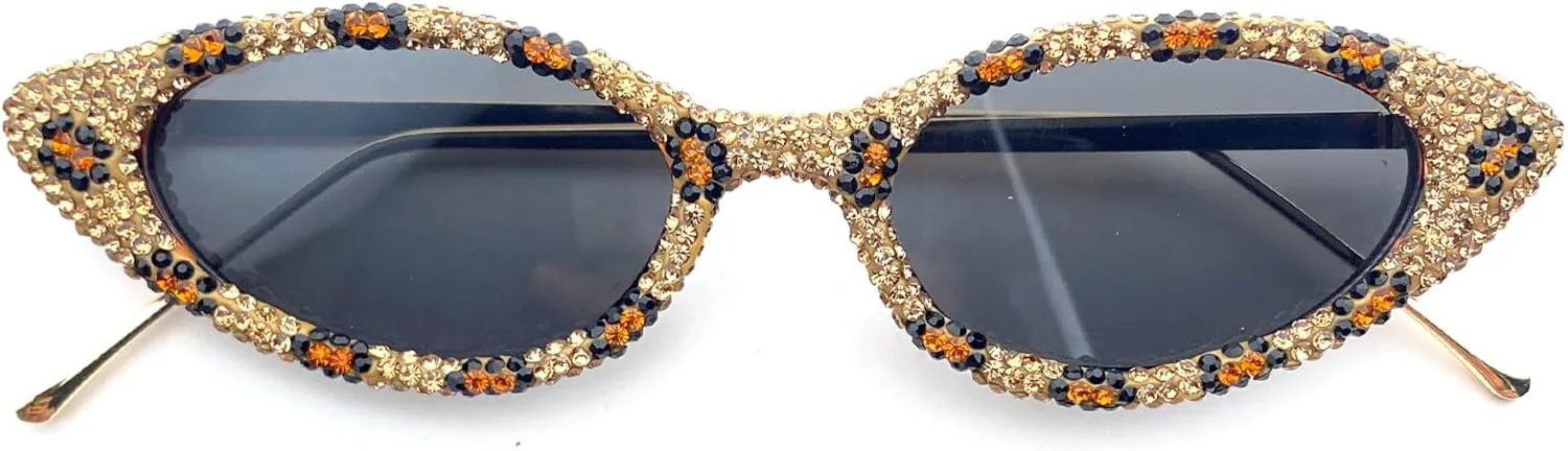 

Женские модные солнцезащитные очки «кошачий глаз» с бриллиантами, маленькая оправа, хрустальные стразы, стильные очки для вечеринок и рейвов mincl, Leopard