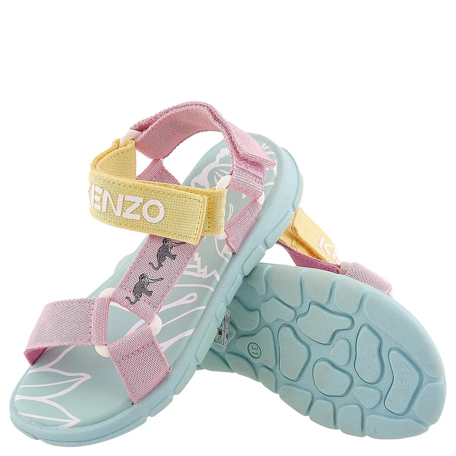Сандалии Kenzo с цветными блоками, тисненым логотипом и ремешком на пальцах, розовый — фото 2