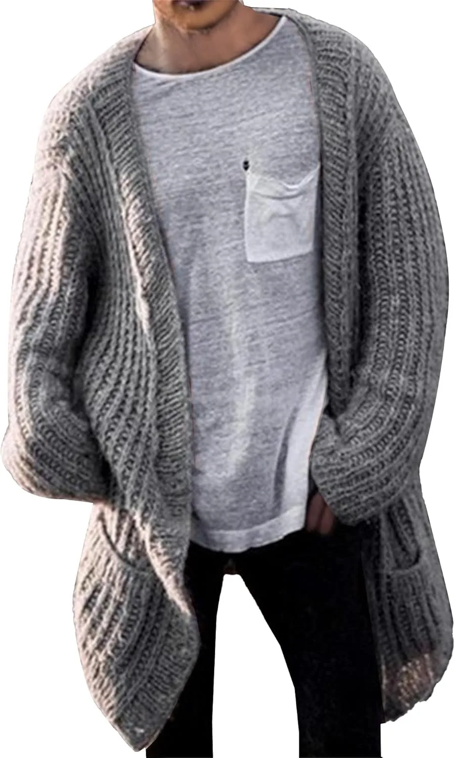 

Мужской кардиган с шалью воротником, свободный, с карманами QOAAIE