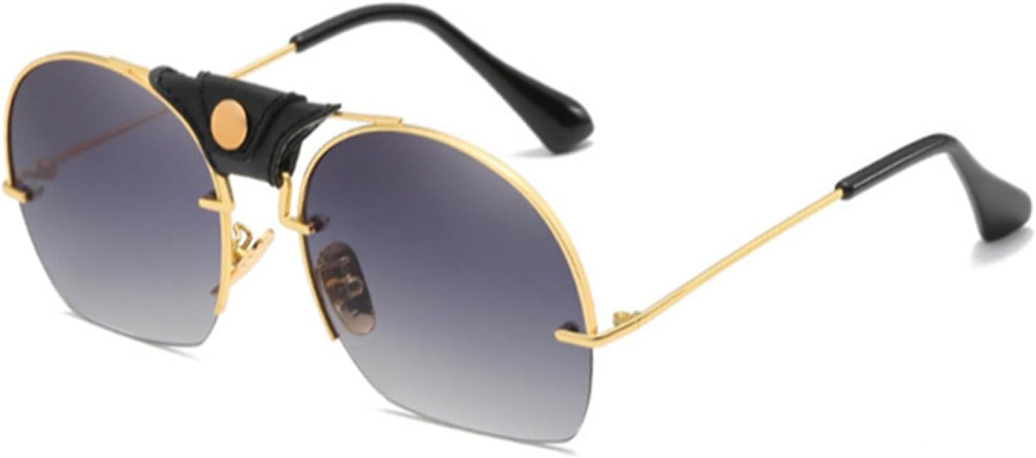 

Солнцезащитные очки в полуободковой оправе для женщин и мужчин, роскошные, с металлическим градиентом, увеличенного размера, защита от УФ-излучения UV400 VFDHN, Gold Frame Grey