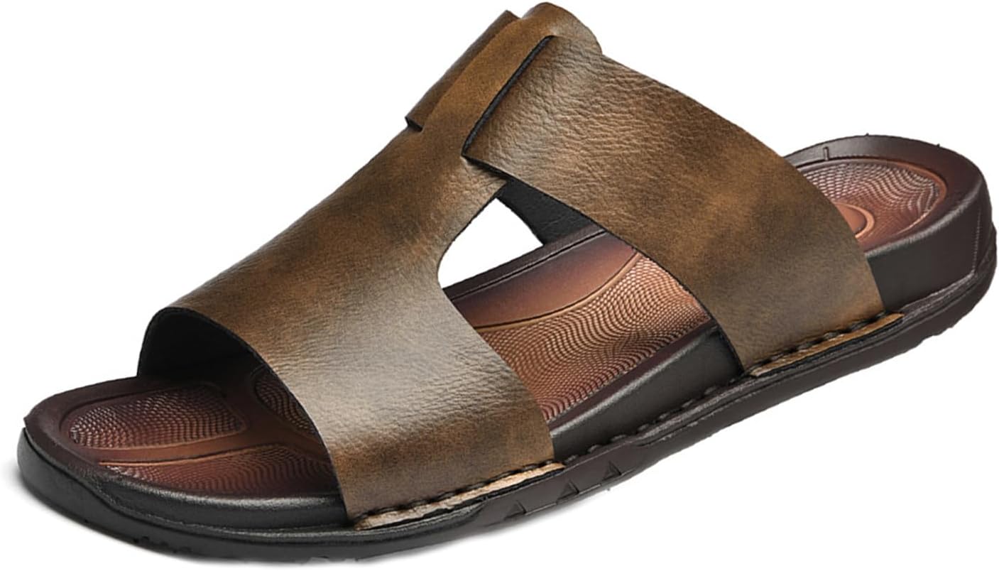 

Мужские ручные кожаные антискользящие шлепанцы ETORYOOX, легкие с открытым носком, сандалии на лето для улицы, дышащие тапочки, коричневый