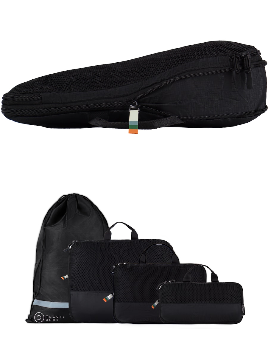

Дорожная сумка TRAVEL DUDE Packing Cubes Set 4-tlg. mit Kompression aus recycelten Plastikflaschen | Leichte Packwürfel | Packtaschen Set für Rucksack & Koffer, черный