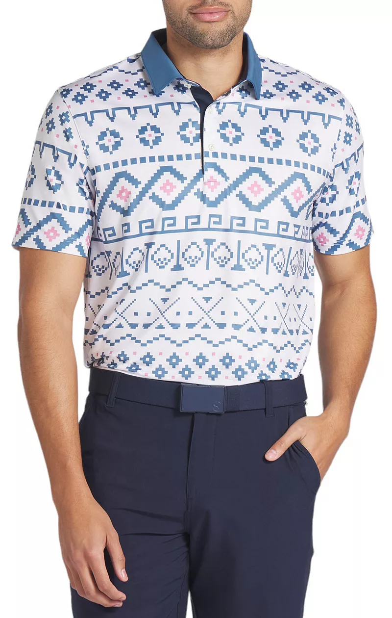 

Мужская рубашка-поло для гольфа с принтом Fair Isle PUMA, цвет White Glow/Blue Horizon