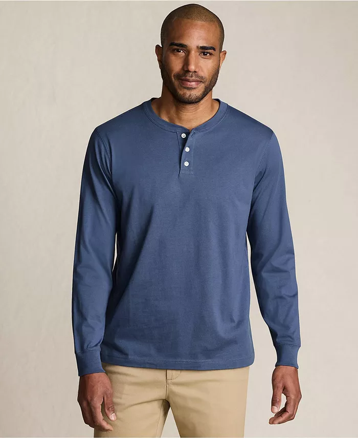 

Большая и высокая футболка Super-T с длинными рукавами в стиле хенли Lands' End, синий