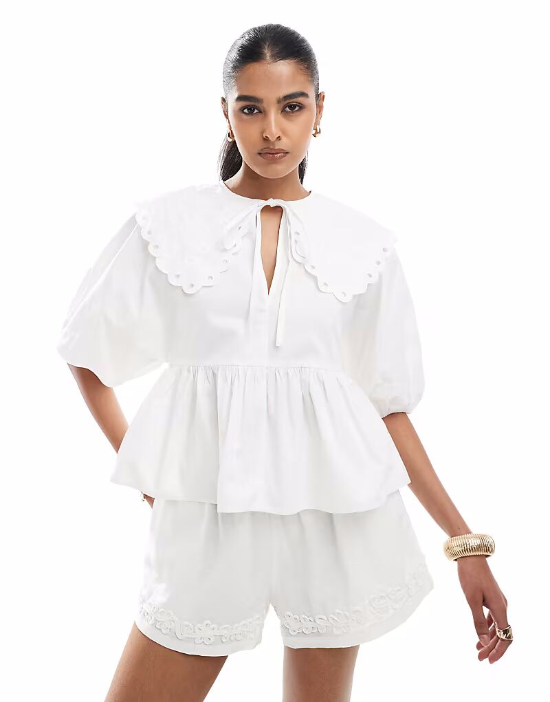 

Топ ASOS DESIGN с короткими рукавами и воротником-бродером белого цвета