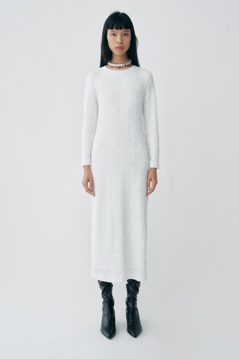 

Длинное платье с пайетками ZARA, белый