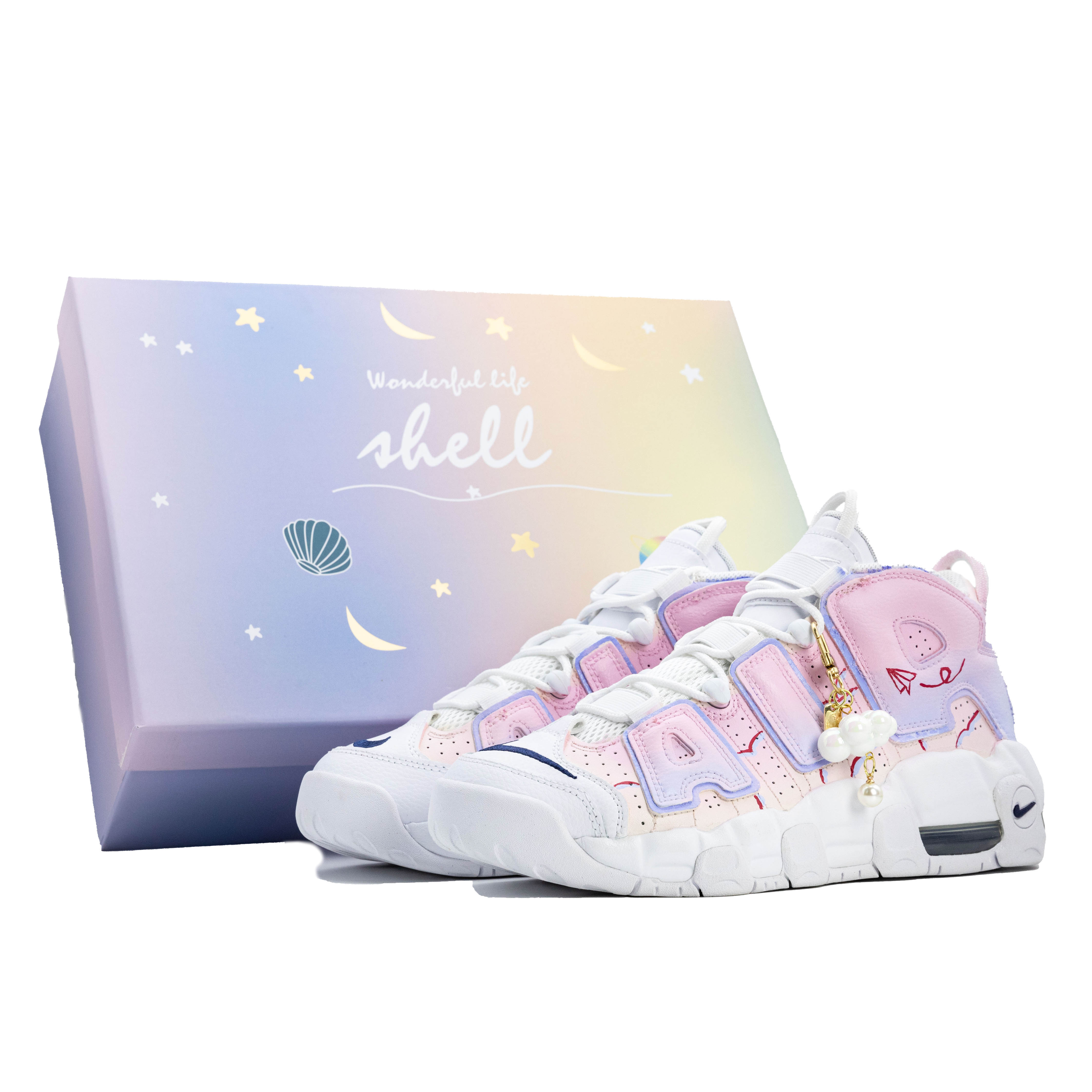 

Nike Детские баскетбольные кроссовки Air More Uptempo Anti Slip, износостойкие, среднего размера, белые, для подростков