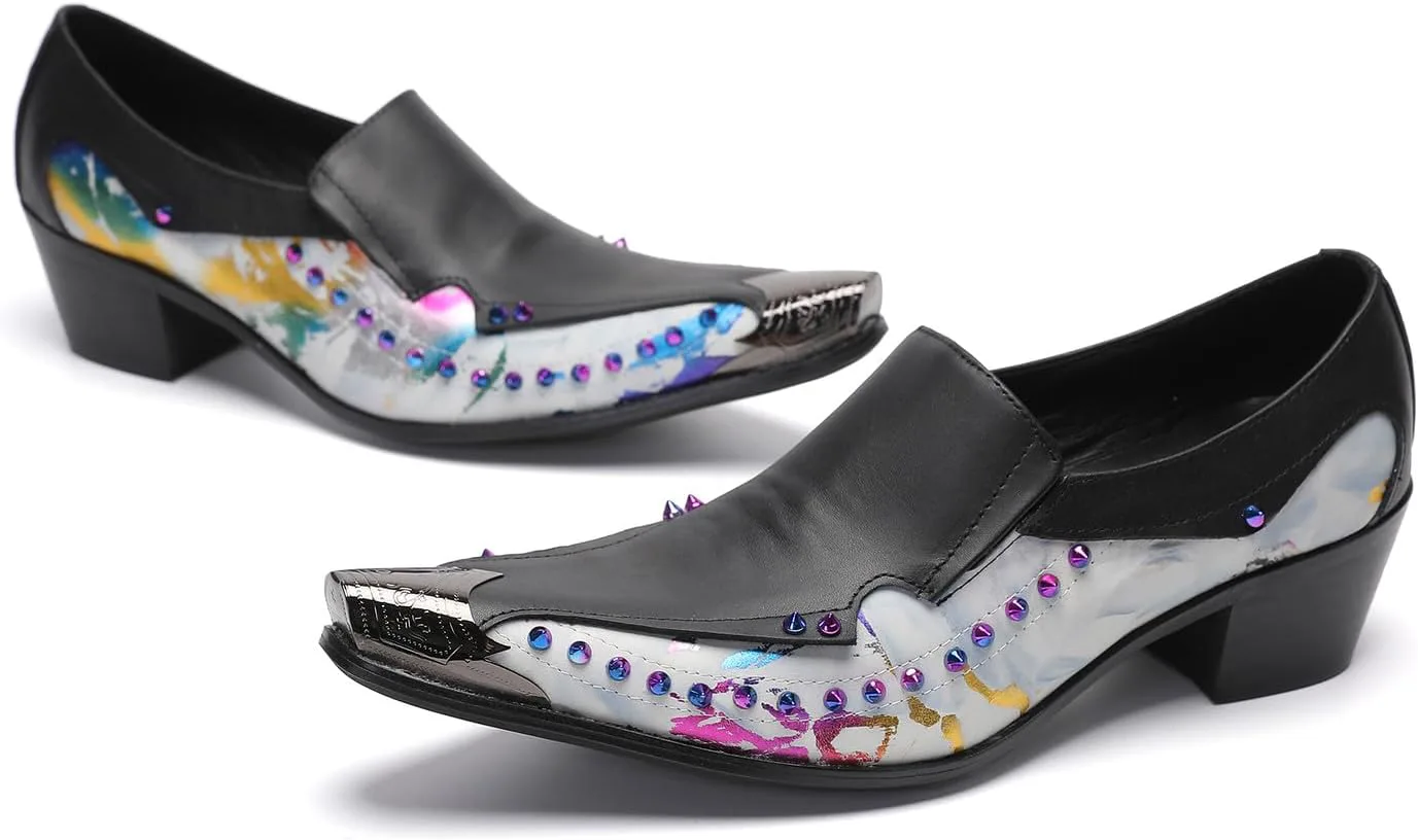 

Мужские повседневные лоферы Santimon - настоящая кожаная обувь с металлическим носком и радужными бусинами, на свадебные, бальные и праздничные мероприятия, черный