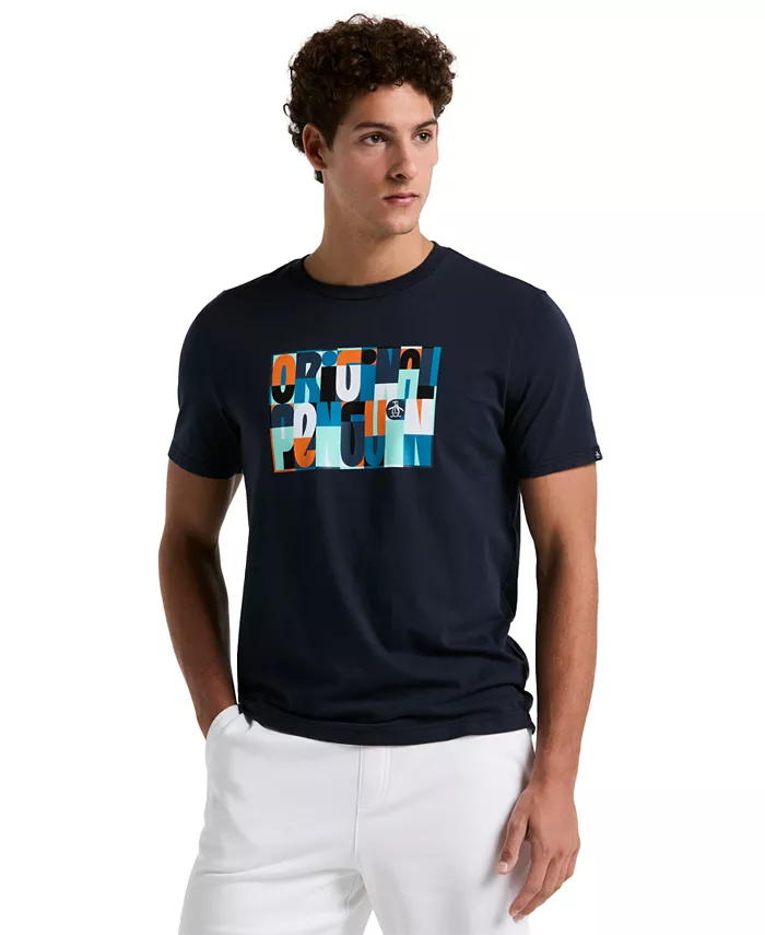

Мужская футболка с коротким рукавом Slim Fit, цветные блоки, логотип и принт Original Penguin, синий