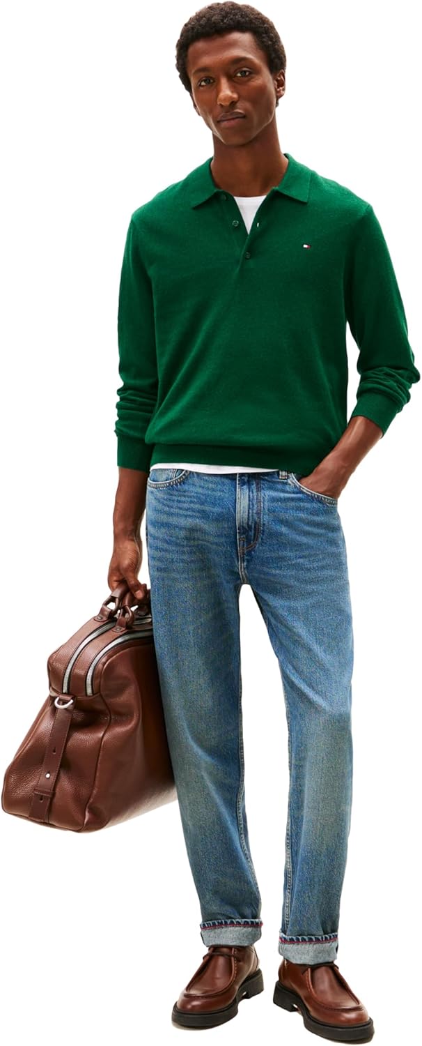 Мужской свитер-поло Tommy Hilfiger из хлопка и кашемира с длинными рукавами, Ornamental Green Heather — фото 3
