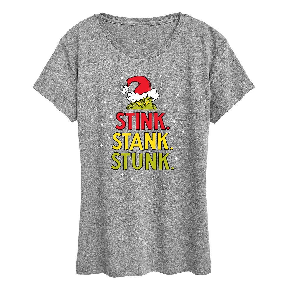 

Женская футболка с рисунком Dr. Seuss The Grinch Stink Stank Stunk Licensed Character, цвет Heather Gray