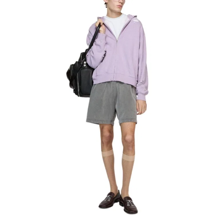 Худи на молнии с потертостями Acne Studios фиолетовый — фото 4