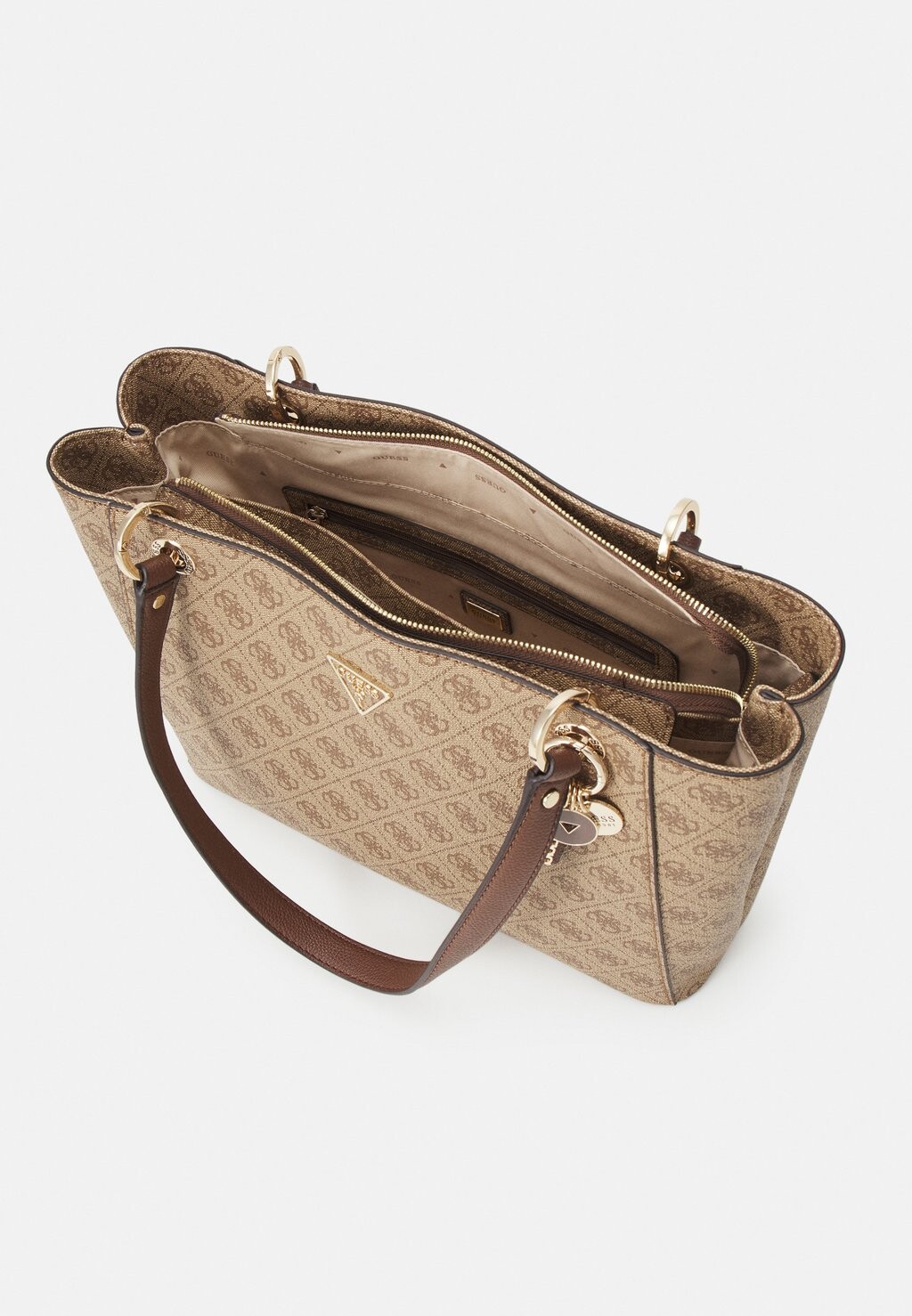 Сумка Guess NOELLE TOTE молочного цвета с коричневым логотипом — фото 3