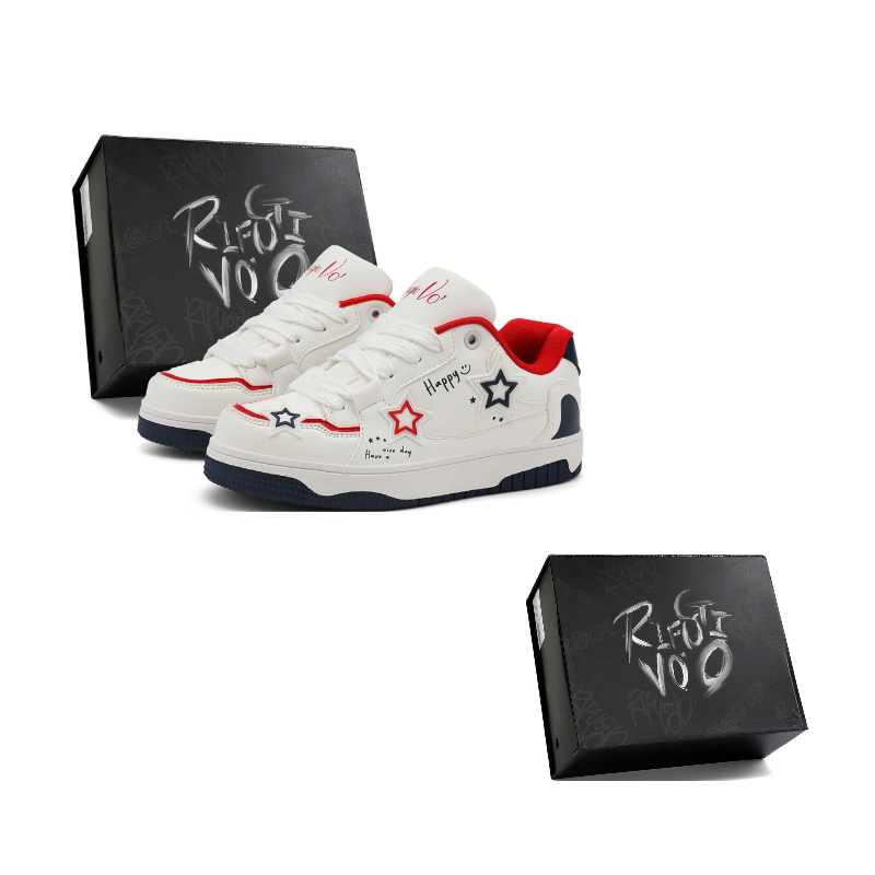 

RIFUGIO VO' Скользостойкие износостойкие низкие кросовки для скейтбординга, пухлые кроссовки Unisex Black White Box