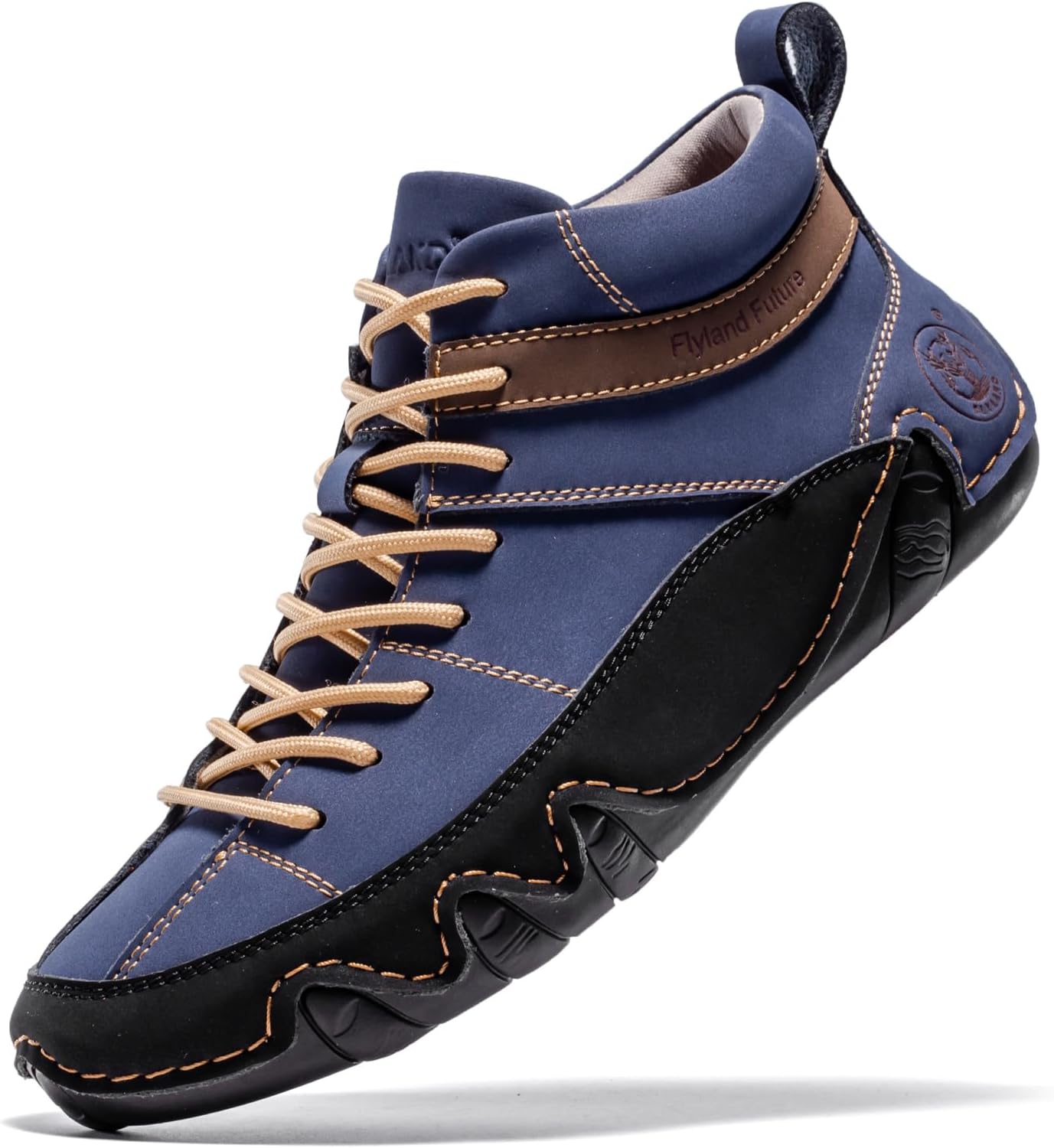 

Мужские повседневные кожаные кроссовки FLYLAND, модные ботинки чукка, легкие нарядные ботинки на шнуровке, для ходьбы и вождения, синий