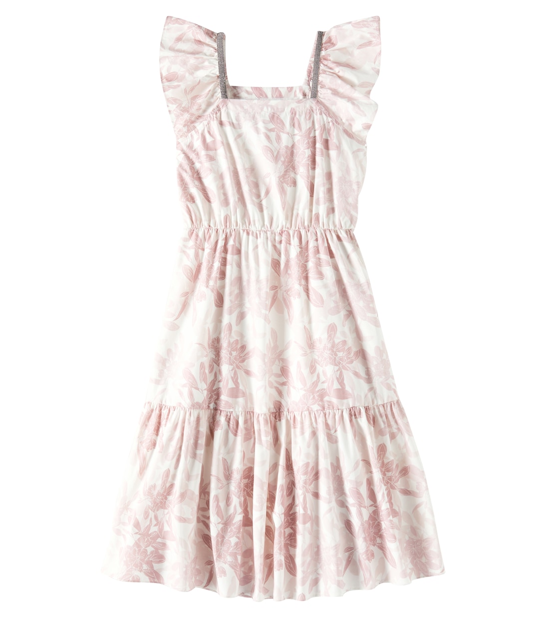 Платье из хлопкового поплина с цветочным принтом Monili Brunello Cucinelli Kids, Rosa — фото 4