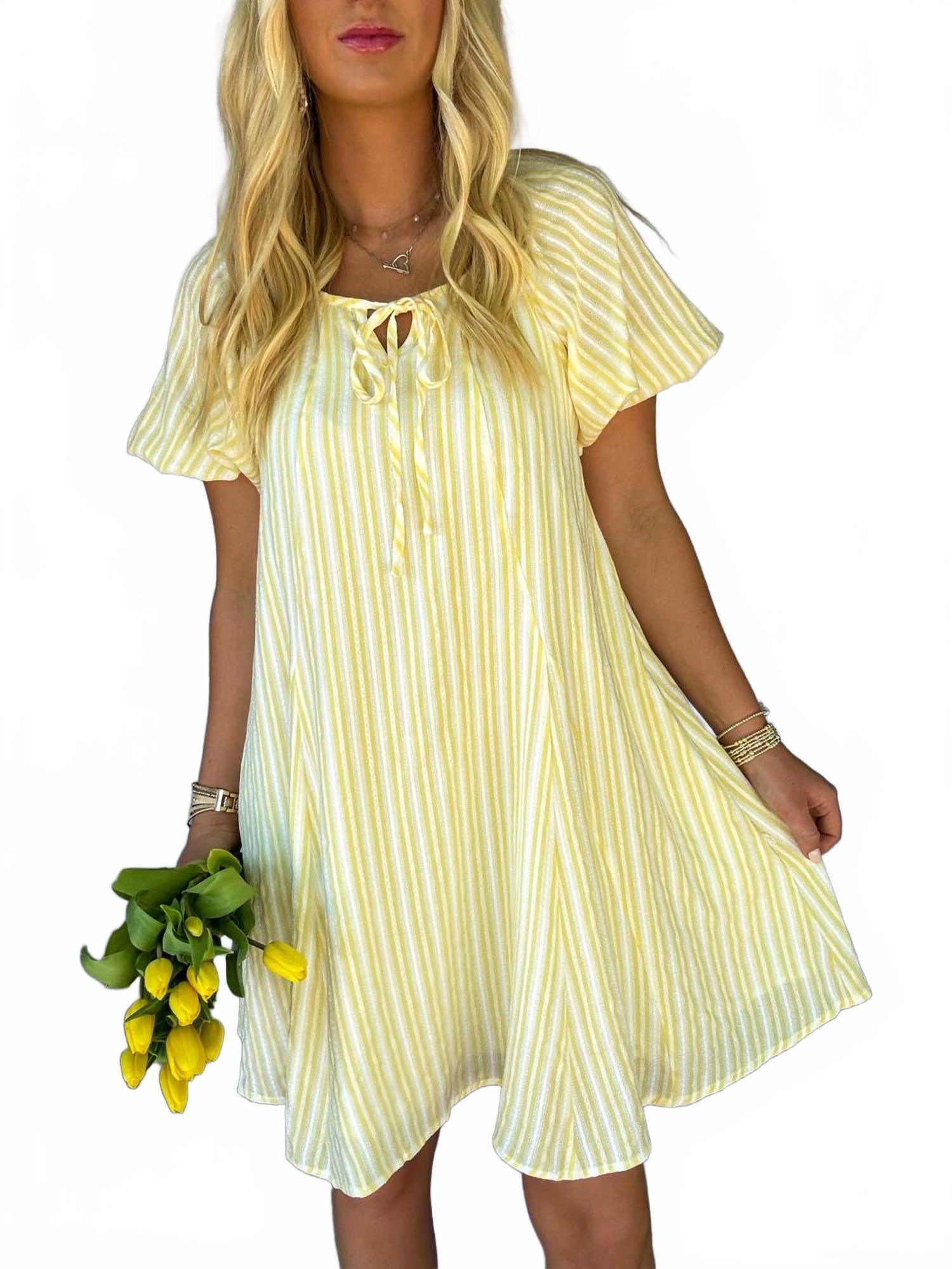 

Женское платье Sammie Mini в полоску лимон In February, Striped Lemon