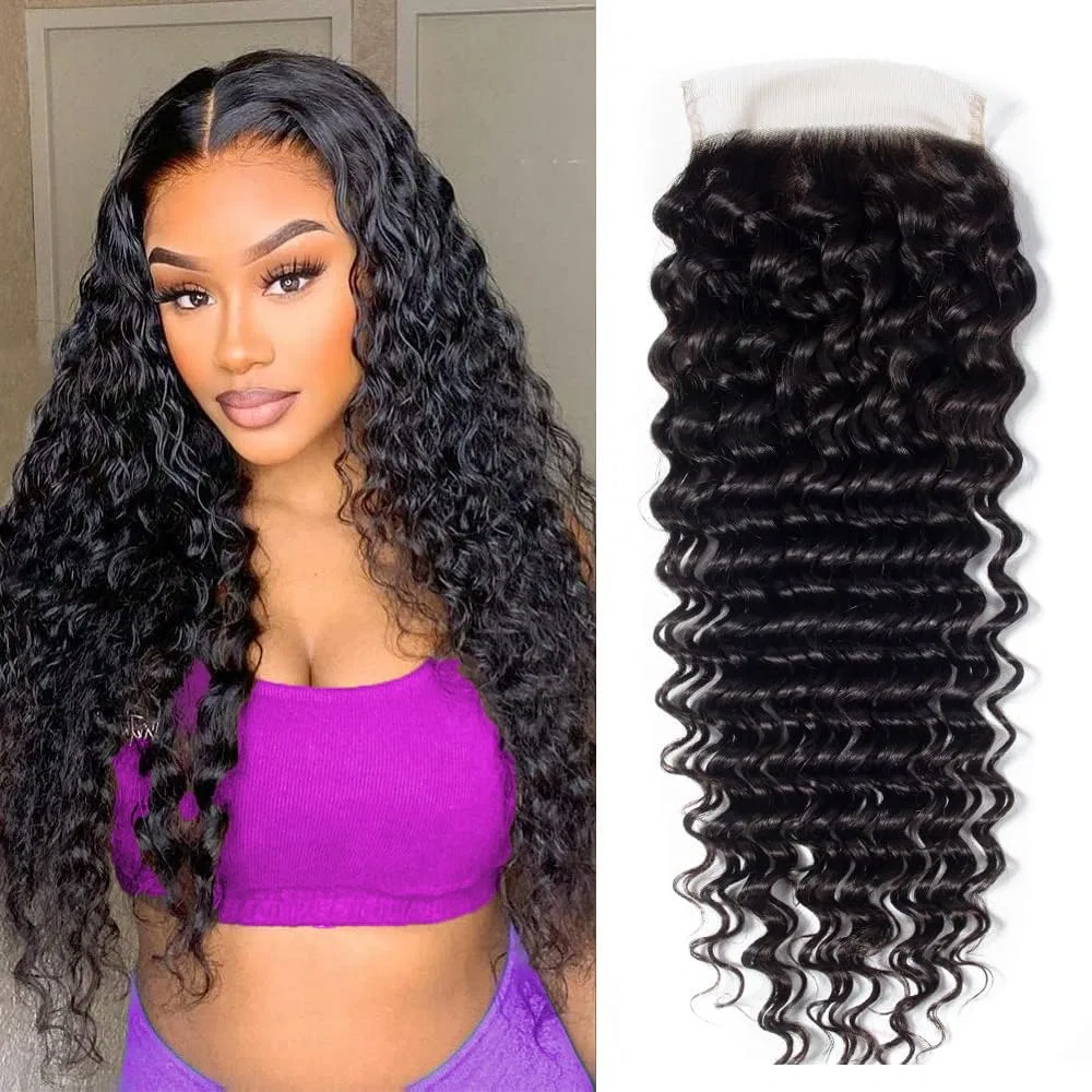 Накладка на пробор 4x4 из кудрявых человеческих волос Tnice, (4 X 4 Lace Closure Deep Curly Hair)