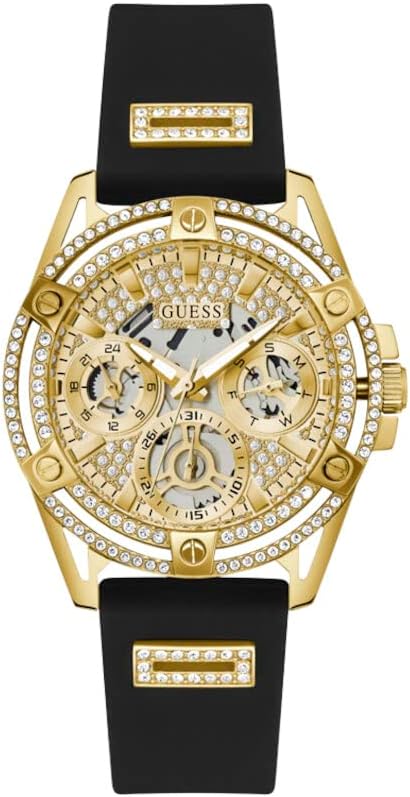 

GUESS женские часы 40 мм - черный ремешок, циферблат champagne, корпус gold tone, Шампань, GUESS женские часы 40 мм - черный ремешок, циферблат champagne, корпус gold tone