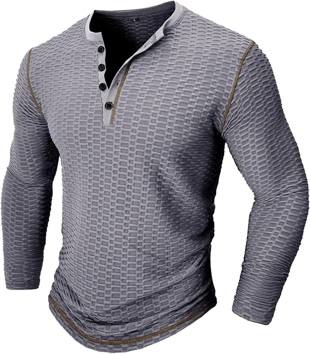 Мужская футболка с длинным рукавом Casual Solid Jacquard Button-Top — фото 2