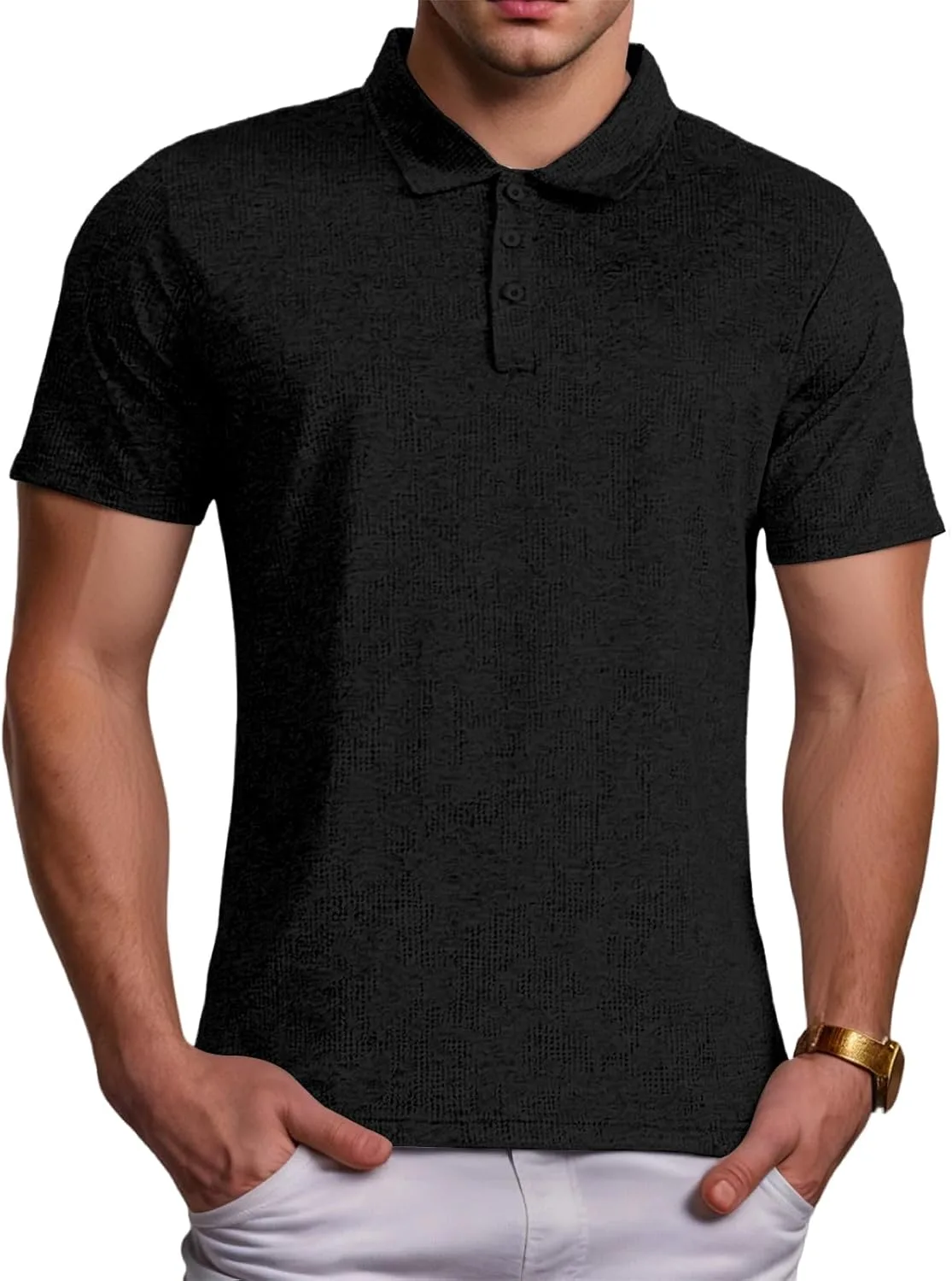 

Мужская поло с коротким рукавом для гольфа, классический воротник, вафельная ткань CHXLQQX