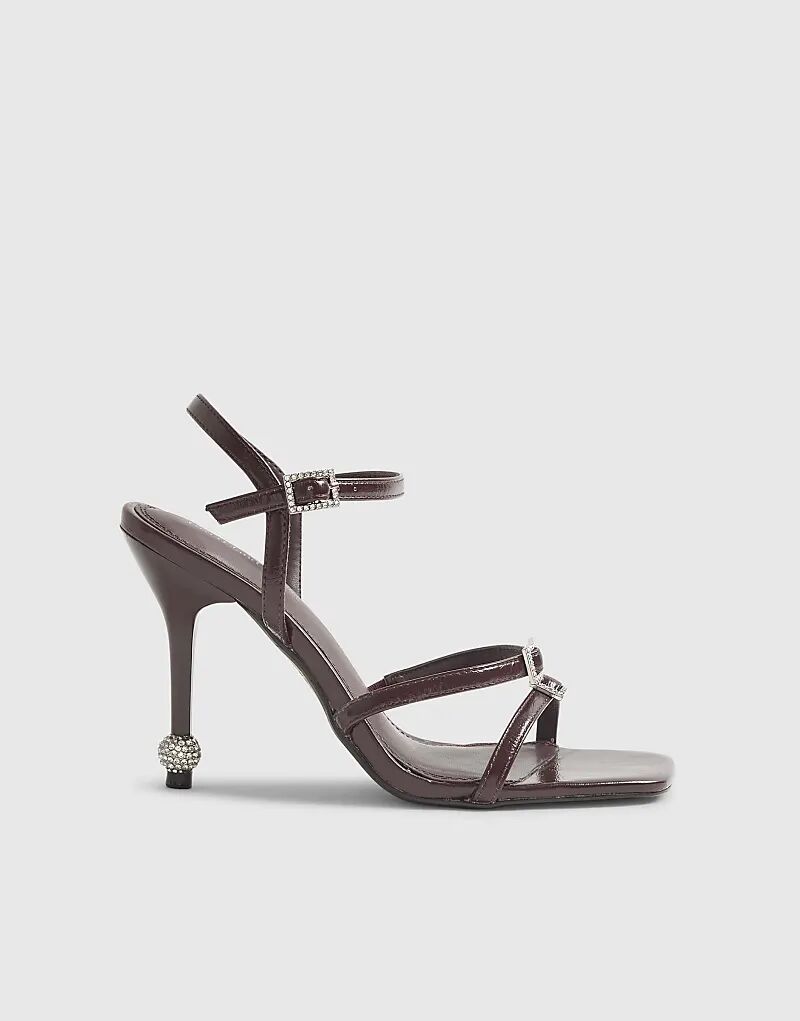 Босоножки River Island Patent с декоративными ремешками на каблуке, темно-красного цвета