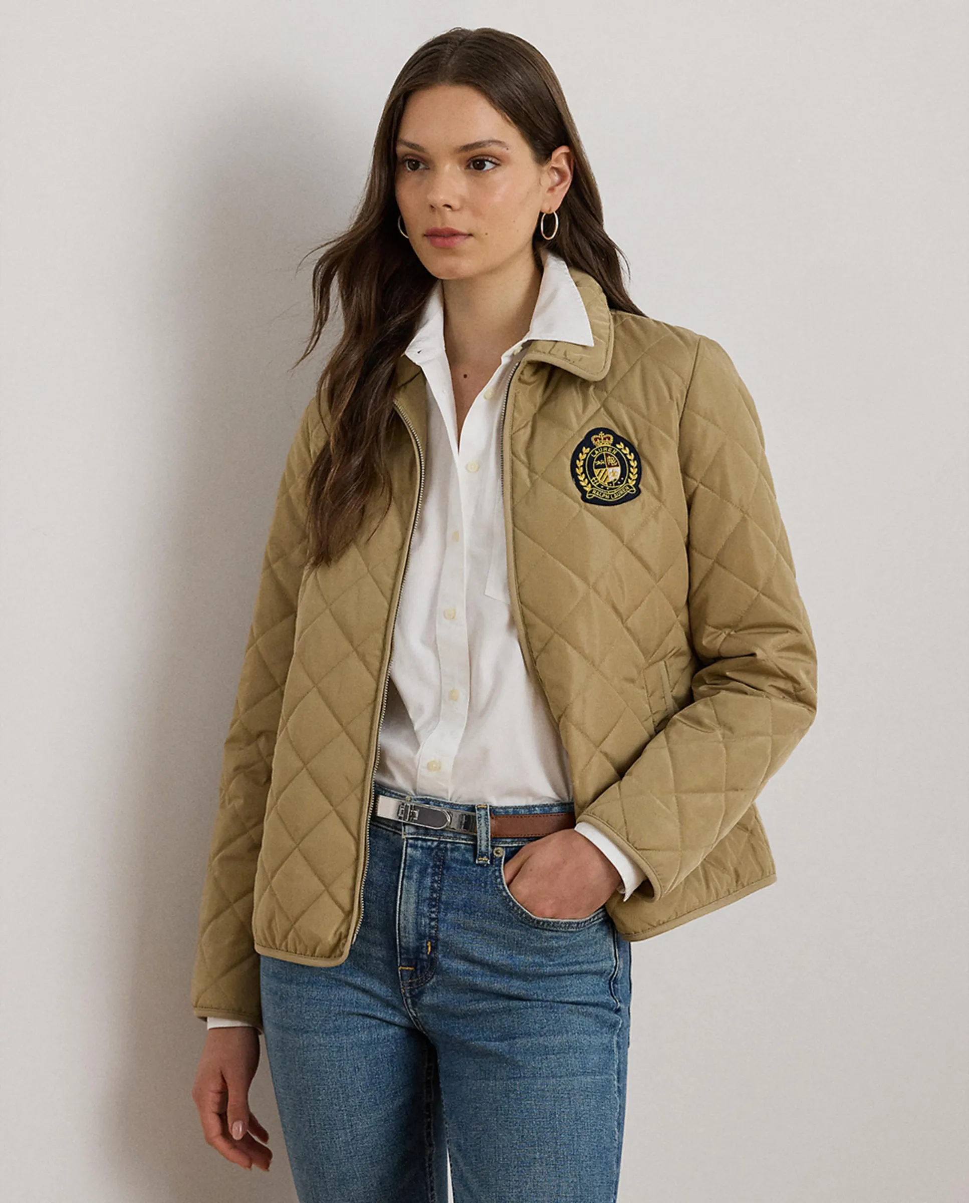 

Женская стеганая куртка с логотипом Lauren Ralph Lauren, бежевый